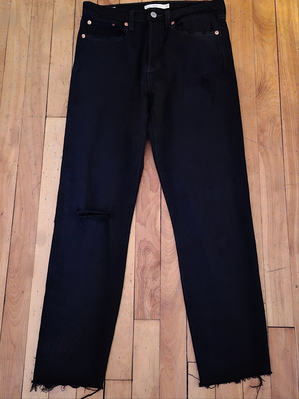 Levi's Wedgie Straight Jeans 27x27 Black Distressed High Rise Button Fly